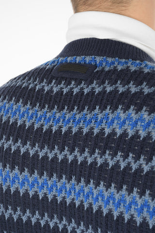Pullover Girocollo in Lana e Cashmere con Fantasia a Righe Orizzontali