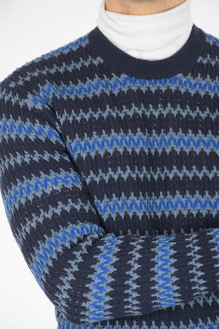 Pullover Girocollo in Lana e Cashmere con Fantasia a Righe Orizzontali