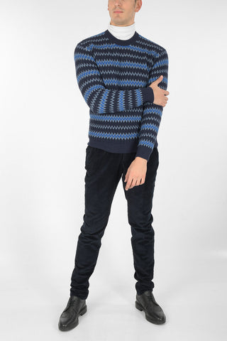 Pullover Girocollo in Lana e Cashmere con Fantasia a Righe Orizzontali