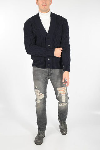 cable knit V-neck maxi cardigan