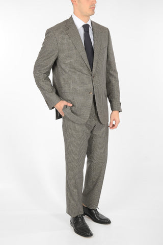 2 Buttons Graph Check Suit with Flap Pockets