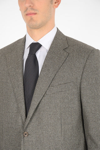 2 Buttons Graph Check Suit with Flap Pockets