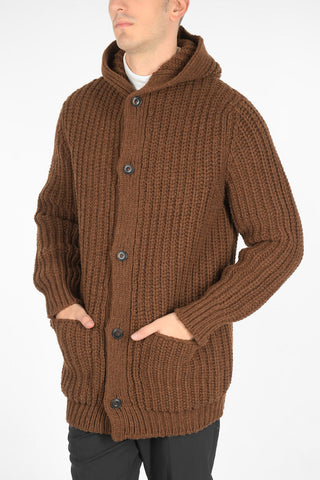 maxi cardigan a trecce con cappuccio