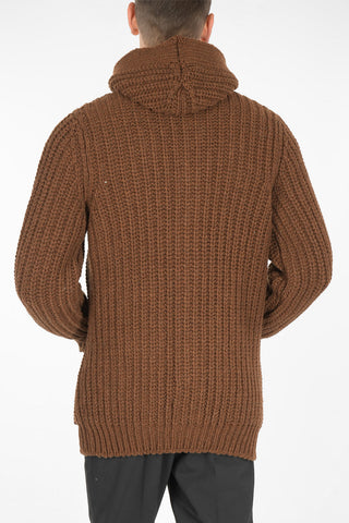 maxi cardigan a trecce con cappuccio