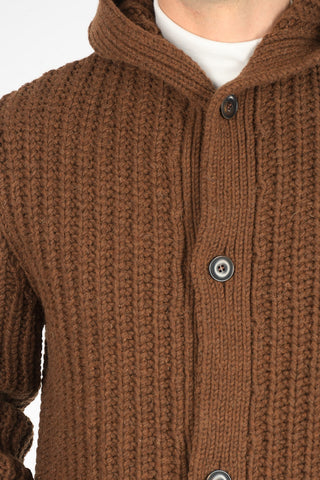 maxi cardigan a trecce con cappuccio