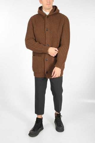 maxi cardigan a trecce con cappuccio