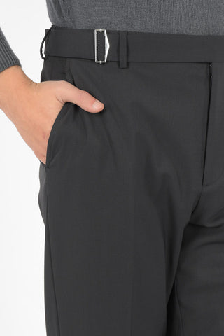 Mid-rise waist belt loops trousers