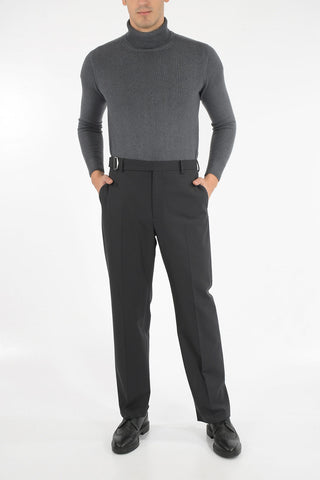 Mid-rise waist belt loops trousers