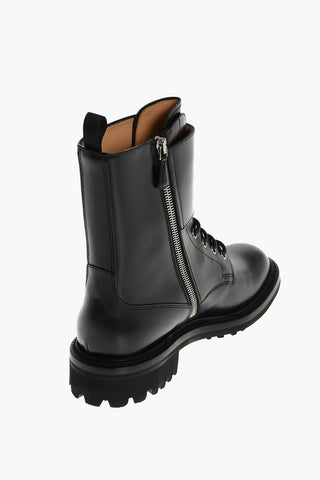 Lace Up Leather Combat Booties with Zip and Buckles