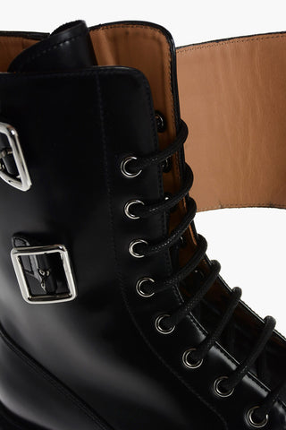 Lace Up Leather Combat Booties with Zip and Buckles