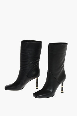 Squared Toe GRACE Leather Booties with Metal Heel
