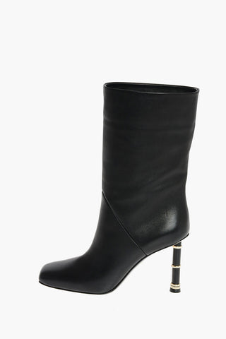 Squared Toe GRACE Leather Booties with Metal Heel