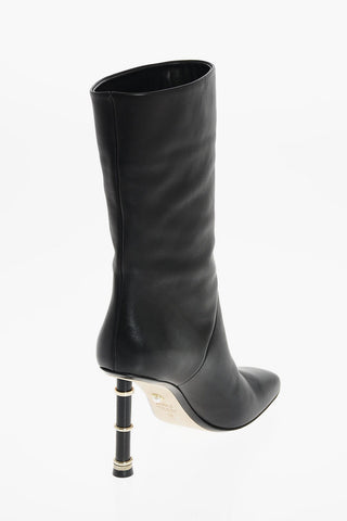 Squared Toe GRACE Leather Booties with Metal Heel
