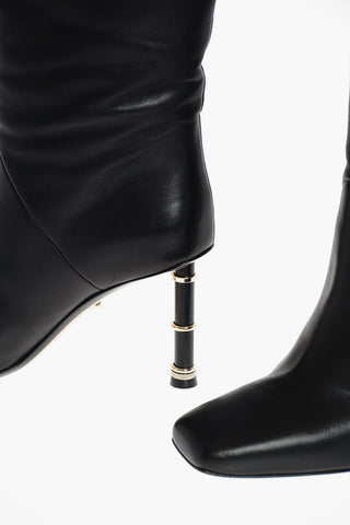 Squared Toe GRACE Leather Booties with Metal Heel