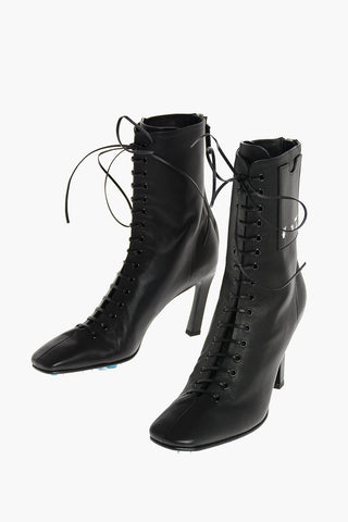 Lace Up Leather Booties with Logoed Side Card Holder