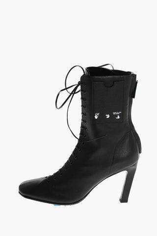Lace Up Leather Booties with Logoed Side Card Holder