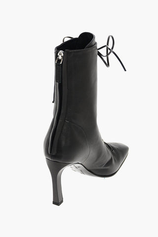 Lace Up Leather Booties with Logoed Side Card Holder