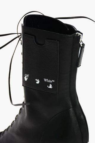 Lace Up Leather Booties with Logoed Side Card Holder