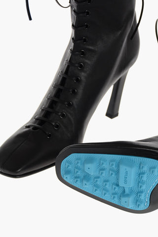 Lace Up Leather Booties with Logoed Side Card Holder
