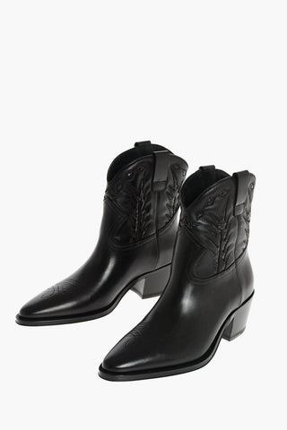 Leather Western Booties with Embroideries