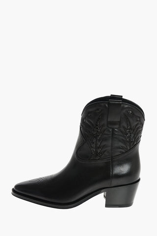 Leather Western Booties with Embroideries