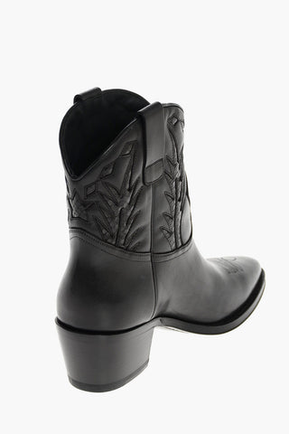 Leather Western Booties with Embroideries