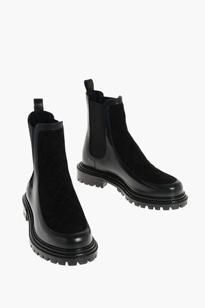 Leather Chelsea Booties with Quilted Suede Inserts