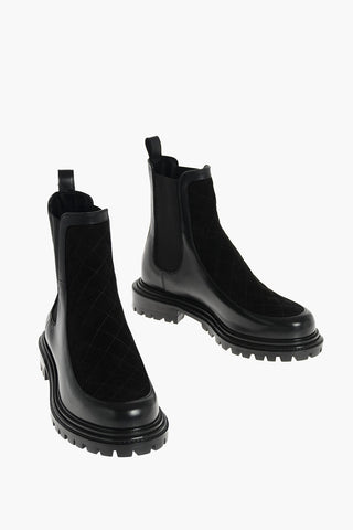 Leather Chelsea Booties with Quilted Suede Inserts