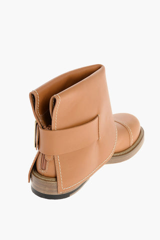 Leather Booties with Buckle and Visible Stitchings