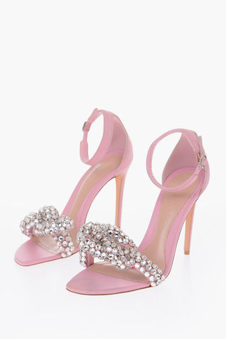 11cm leather Ankle-strap sandals with rhinestone embellished detail