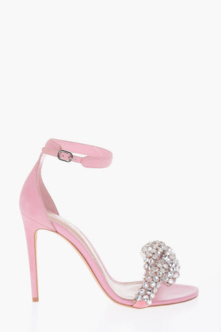 11cm leather Ankle-strap sandals with rhinestone embellished detail