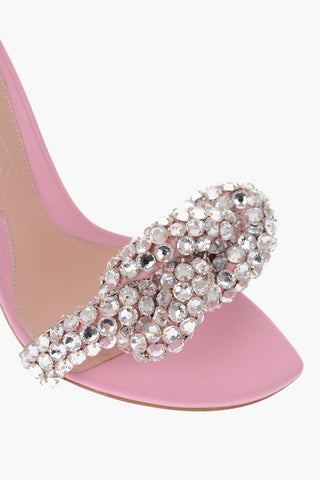 11cm leather Ankle-strap sandals with rhinestone embellished detail