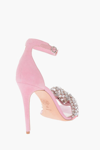 11cm leather Ankle-strap sandals with rhinestone embellished detail