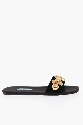 slipper in velluto con borchie