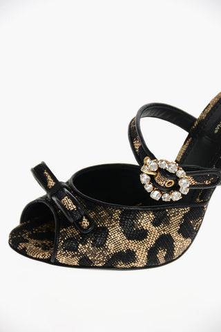 Leopard Sandals with Wicker Effect Heel and Jewel Buckle