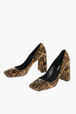 Squared Toe Animal Patterned Suede Pumps