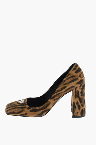 Squared Toe Animal Patterned Suede Pumps