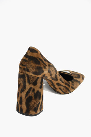 Squared Toe Animal Patterned Suede Pumps