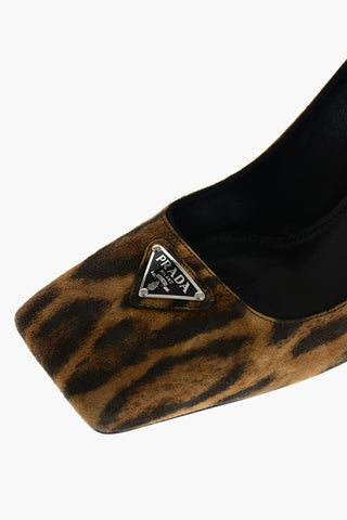 Squared Toe Animal Patterned Suede Pumps
