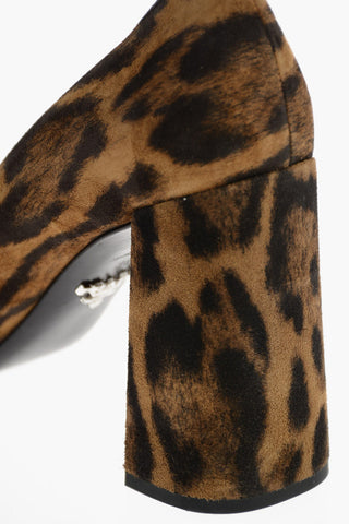 Squared Toe Animal Patterned Suede Pumps