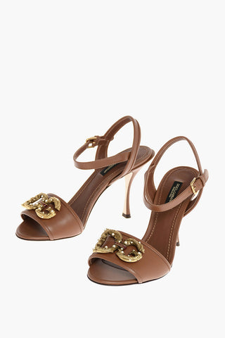 Leather Sandals with Metal Logo