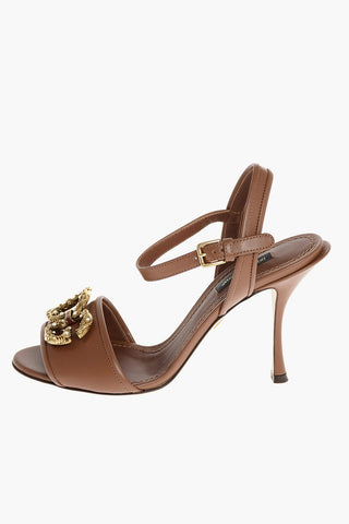 Leather Sandals with Metal Logo
