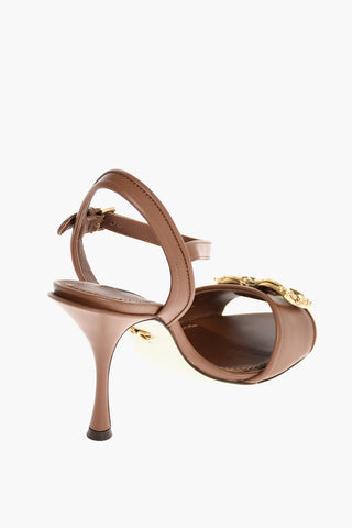 Leather Sandals with Metal Logo