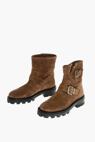 Slip On YOUTH Suede Combat Booties with Buckles