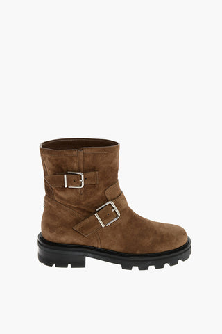 Slip On YOUTH Suede Combat Booties with Buckles