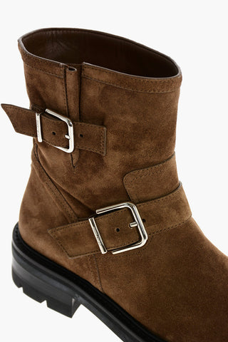 Slip On YOUTH Suede Combat Booties with Buckles