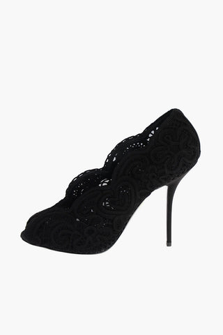Cord Embroidered Open Toe Pumps
