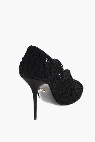 Cord Embroidered Open Toe Pumps