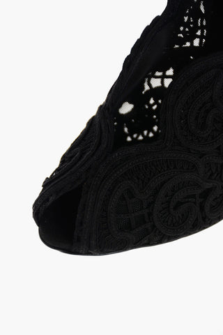 Cord Embroidered Open Toe Pumps