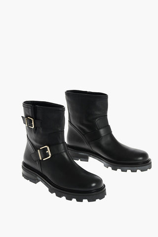 Slip On YOUTH Leather Combat Booties with Buckles